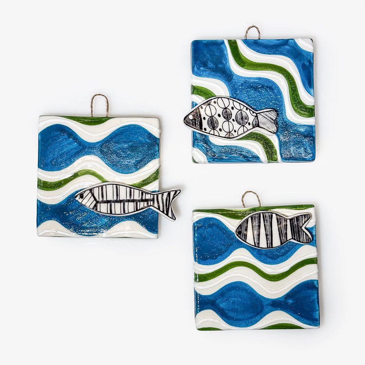 Set of 3 Ceramic Tile Set - Fish