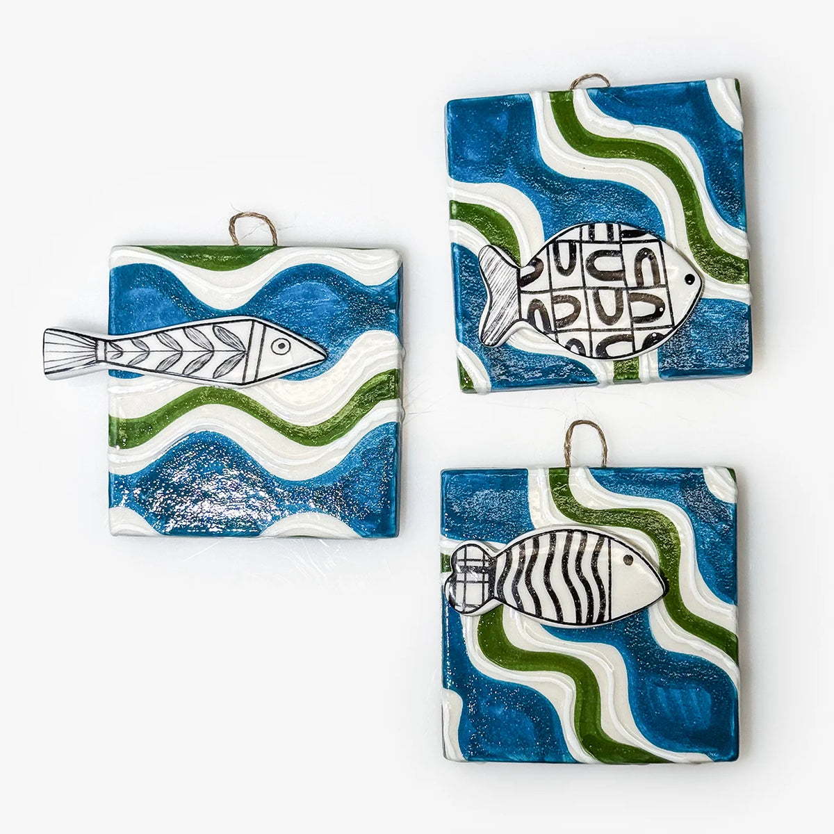 Set of 3 Ceramic Tile Set - Fish