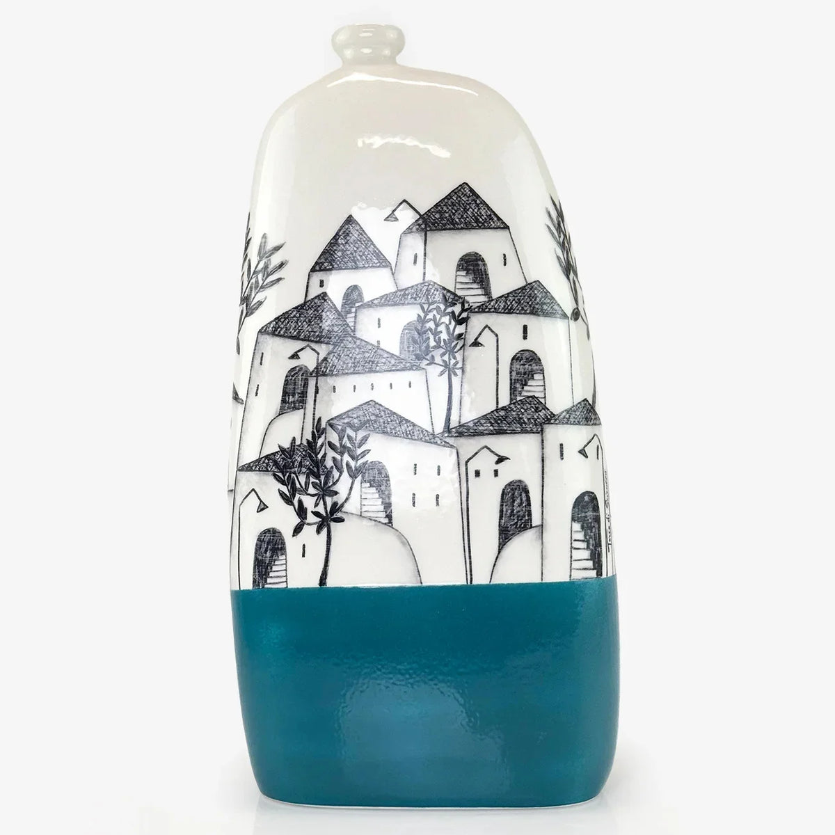 Hand-Painted Ceramic Bottle Vases, Made in Naples