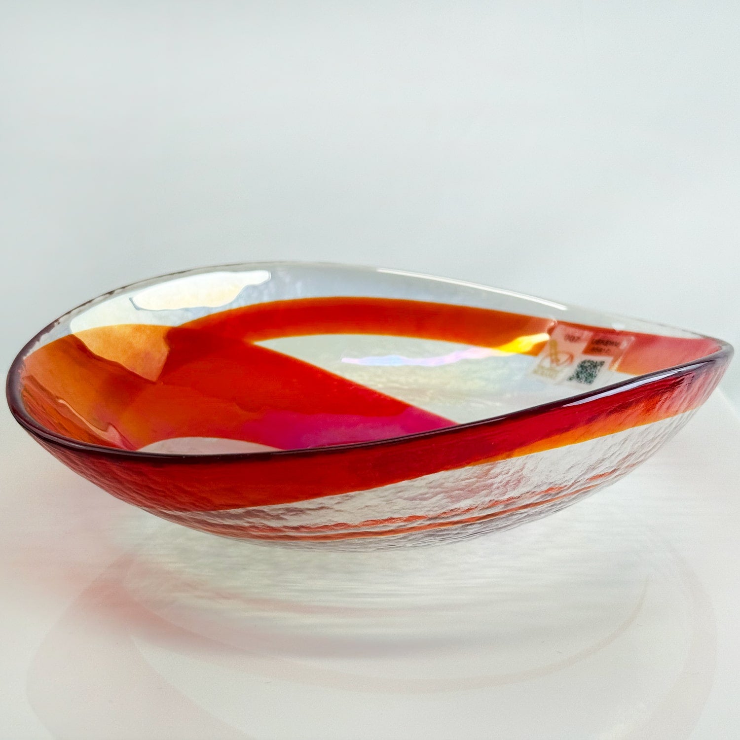 Italian Murano glass shallow spiral bowl by My Italian Decor, featuring vibrant colors and intricate glasswork.