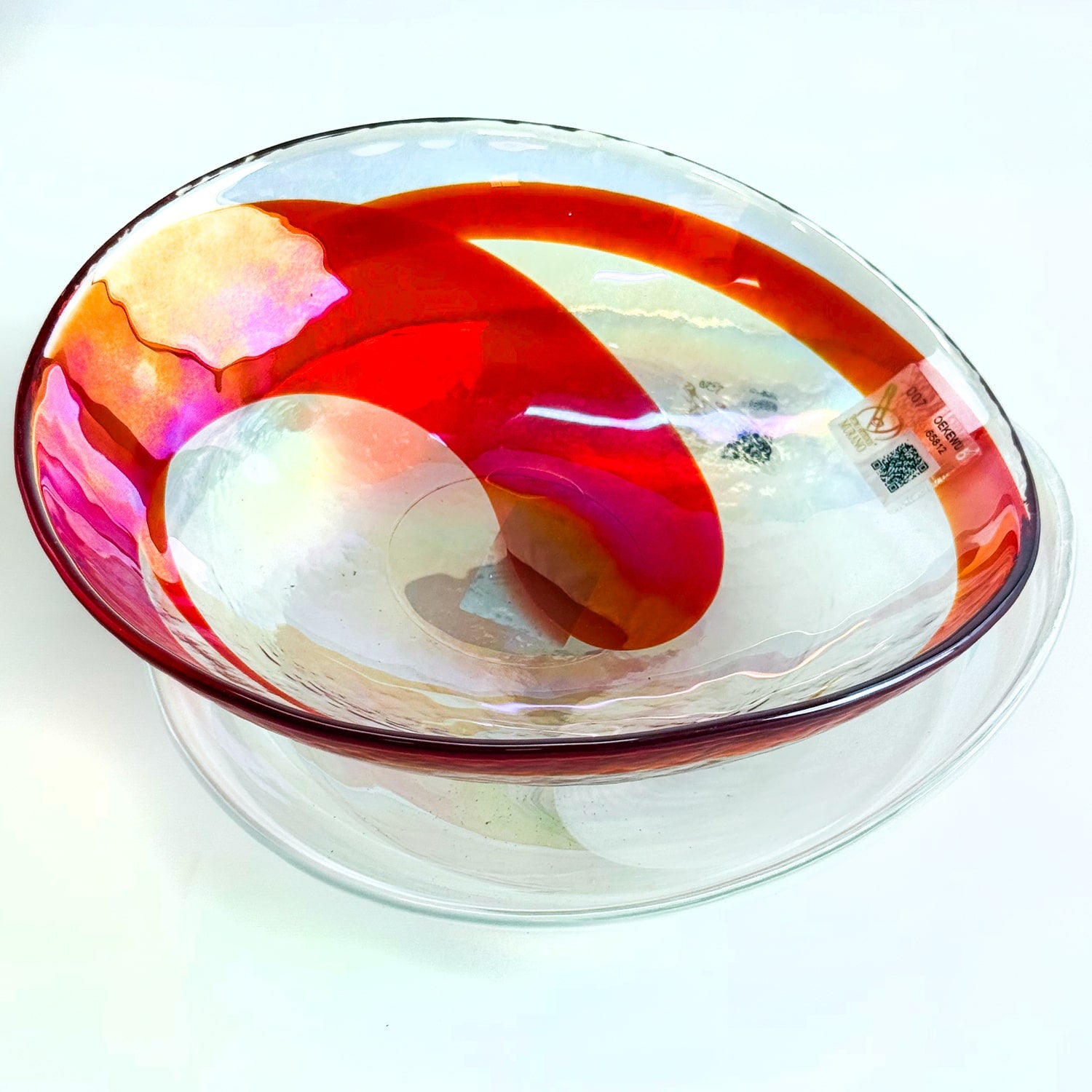 Murano glass shallow spiral bowl by My Italian Decor, featuring vibrant colors and intricate spiral design, made in Italy.