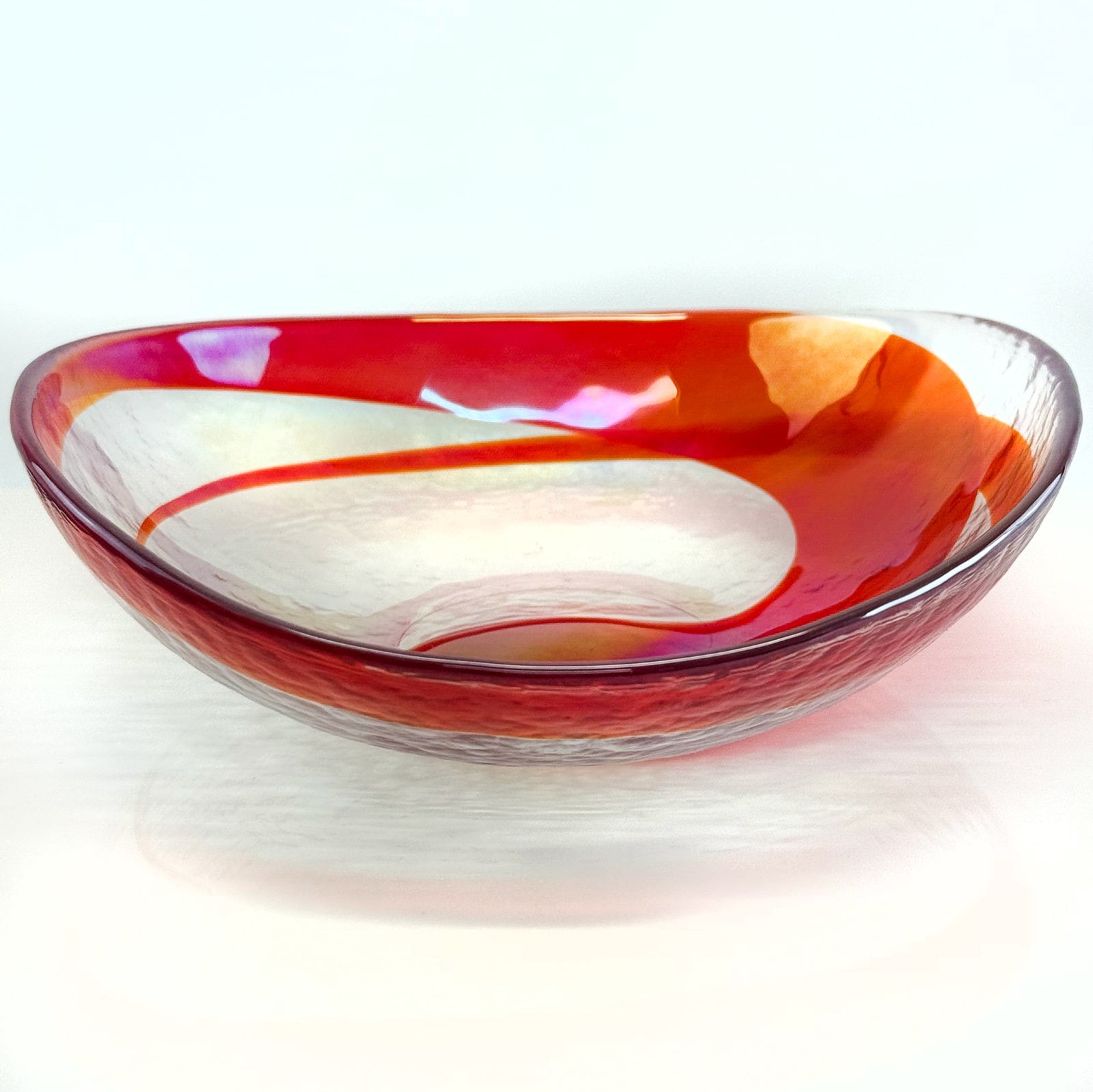 Italian Murano glass shallow spiral bowl with vibrant colors, handcrafted by My Italian Decor, perfect for decorative or functional use.