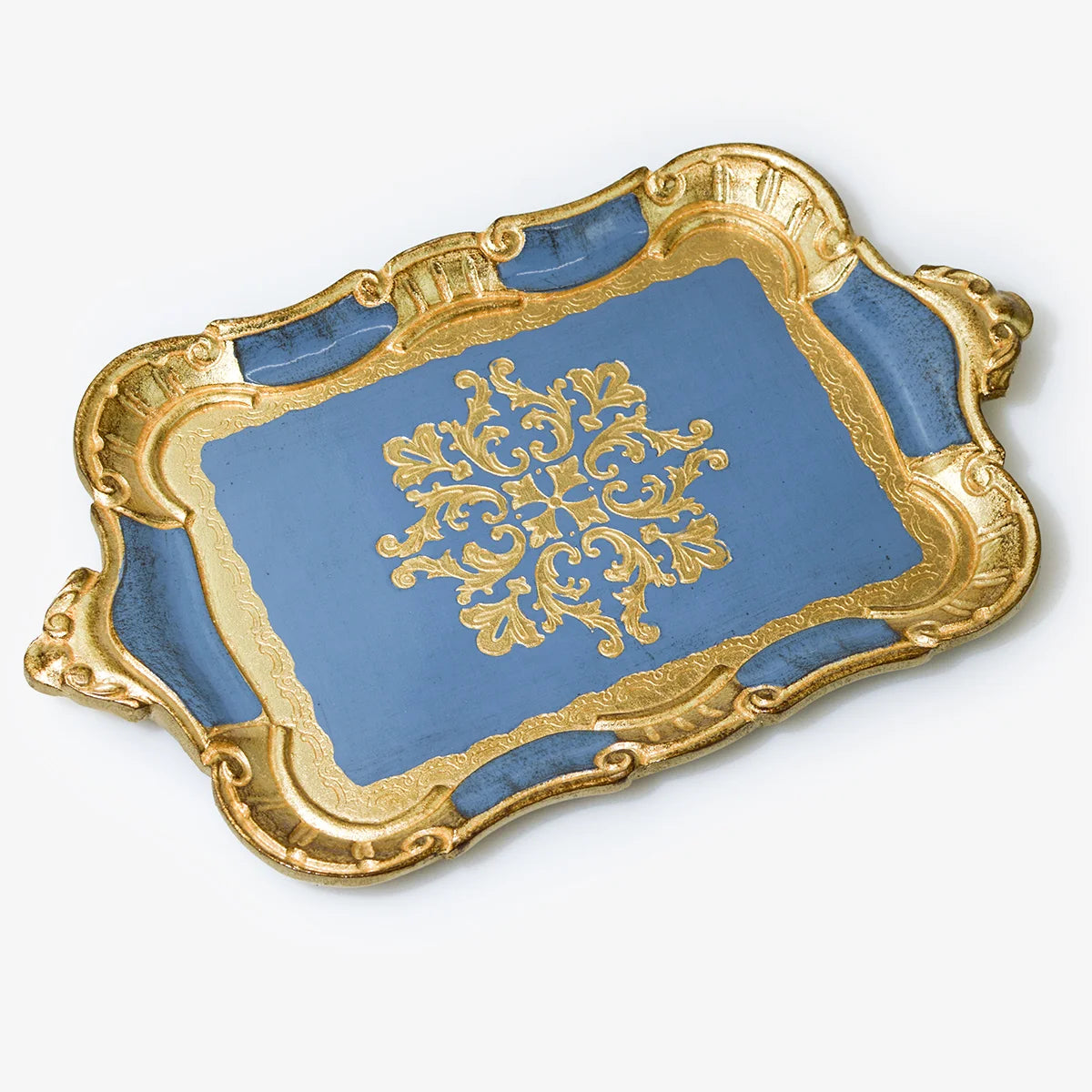 Small Florentine Carved Wood Tray with handles, Made in Italy