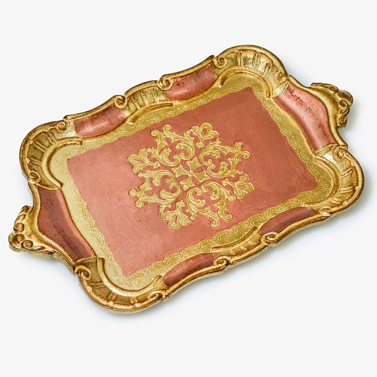 Small Florentine Carved Wood Tray with handles, Made in Italy