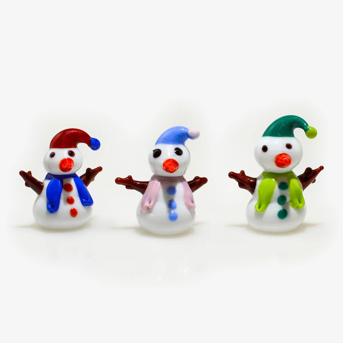 Set of 3 Murano Glass Snowmen, Pupazzo di Neve