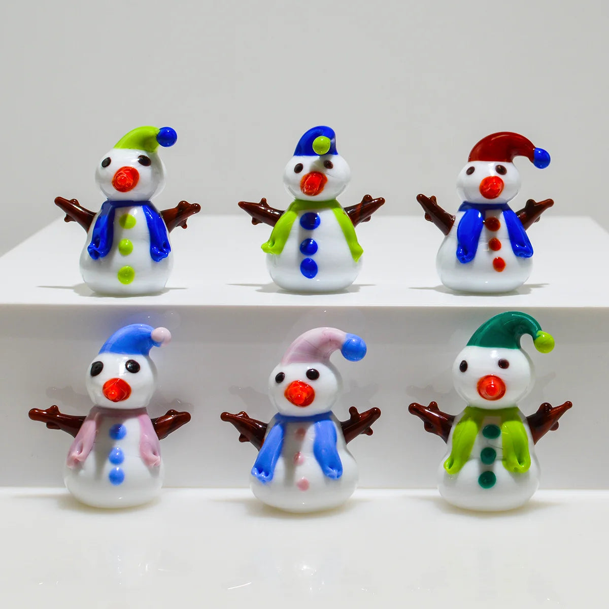 Set of 3 Murano Glass Snowmen, Pupazzo di Neve