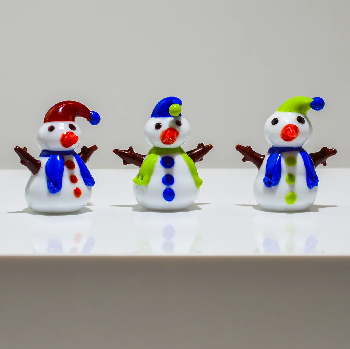 Set of 3 Murano Glass Snowmen, Pupazzo di Neve