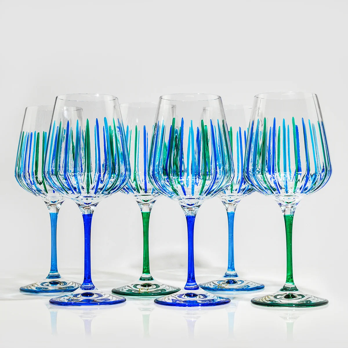 Italian Crystal Set of 2 Spritz Wine Glass, Blue/Green, Made in Italy