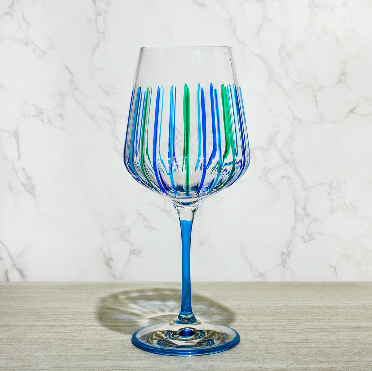 Italian Crystal Set of 2 Spritz Wine Glass, Blue/Green, Made in Italy