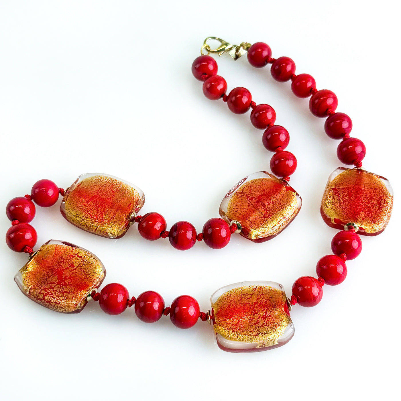 Murano glass square bead necklace by My Italian Decor, featuring vibrant handcrafted Italian jewelry set with colorful square beads.