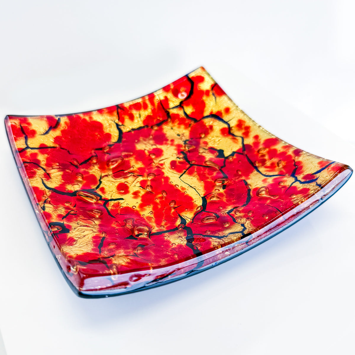 Murano Glass Red & Gold Decorative Dish Plate