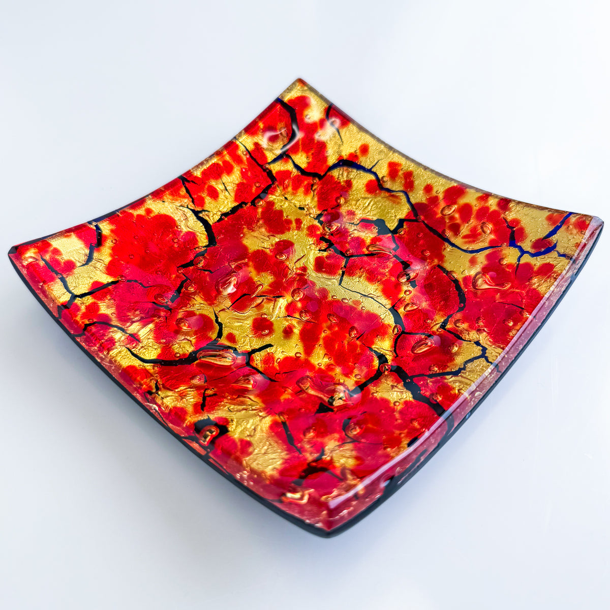 Murano Glass Red & Gold Decorative Dish Plate