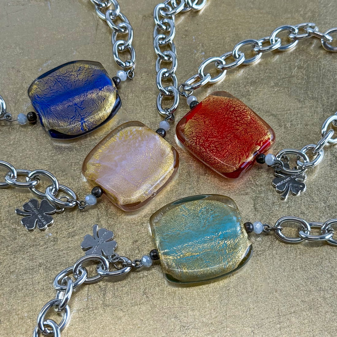 Silver Murano glass square bead bracelet with charm, made in Italy, part of jewelry sets by My Italian Decor.
