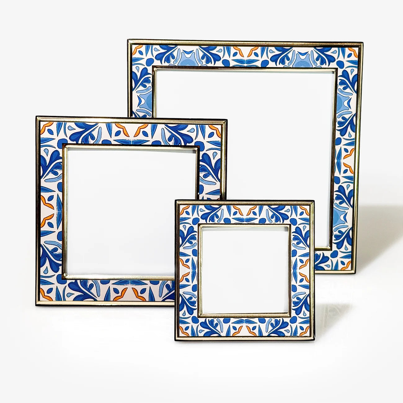 Orange and blue square photo frame by My Italian Decor, showcasing a modern picture frame with vibrant color contrast.