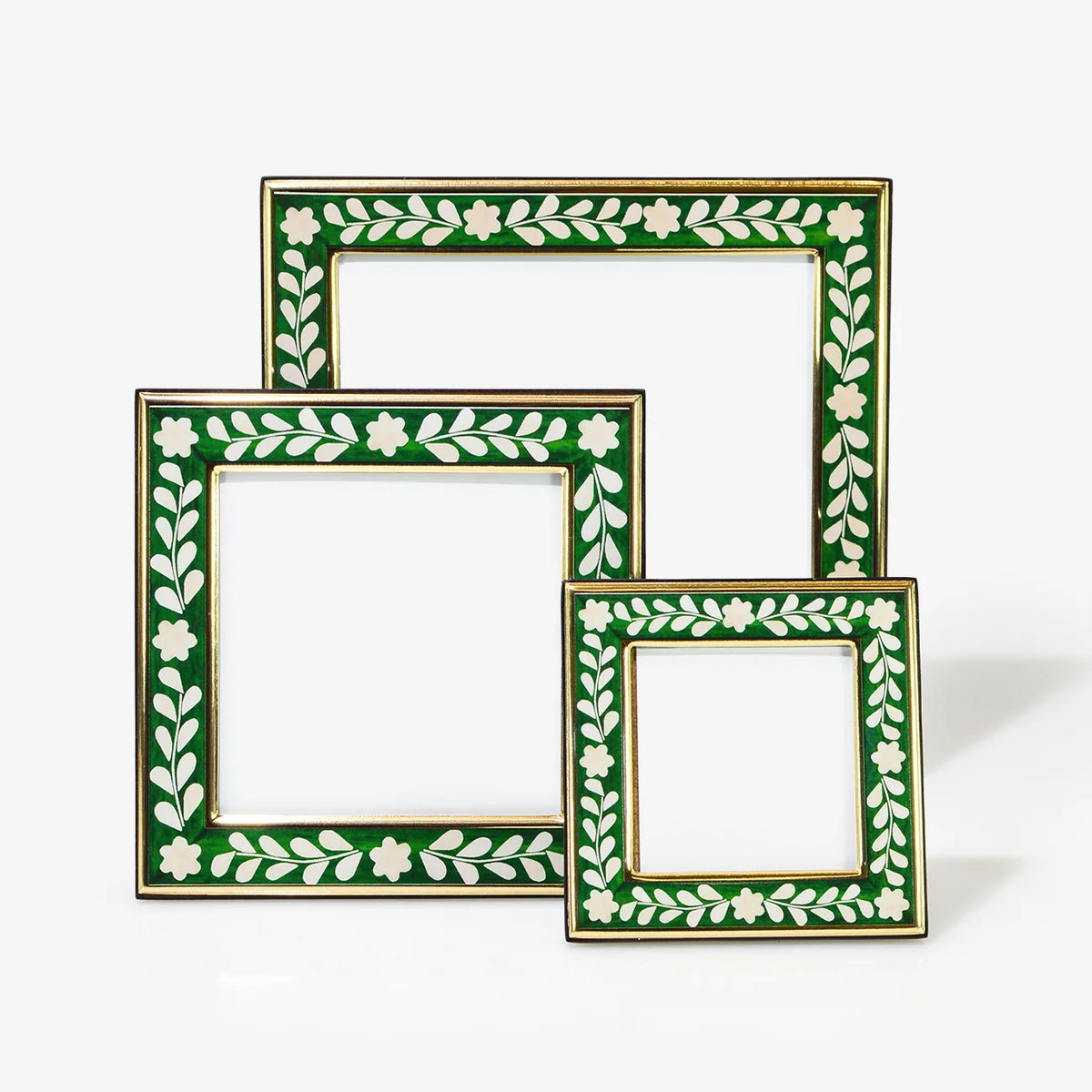 Square Green & White Photo Frame