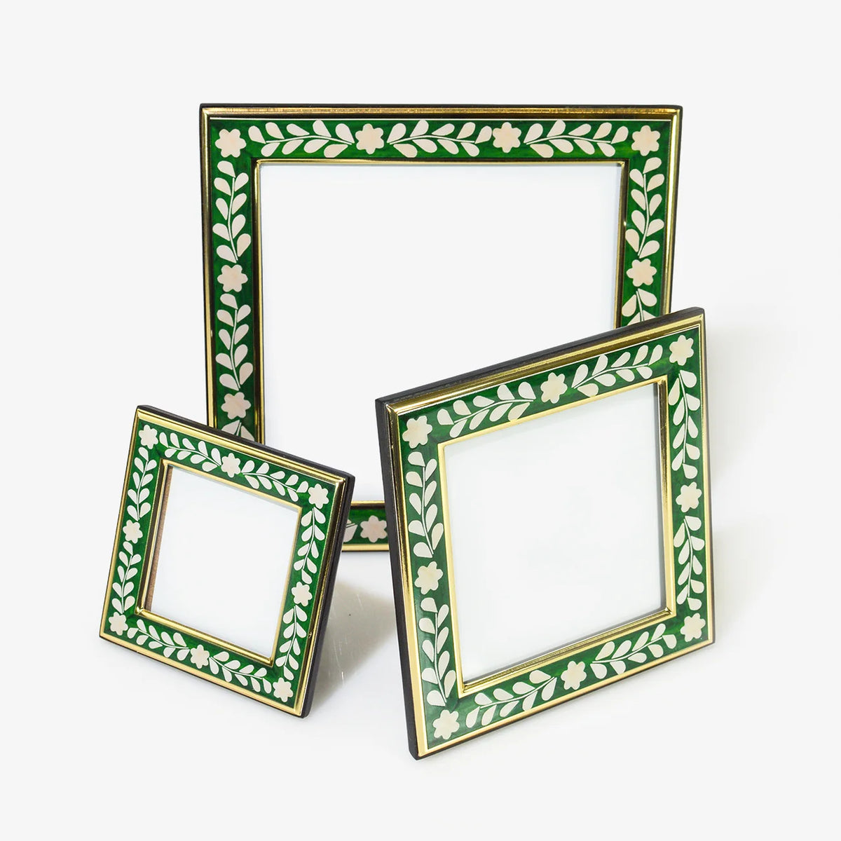 Square Green & White Photo Frame