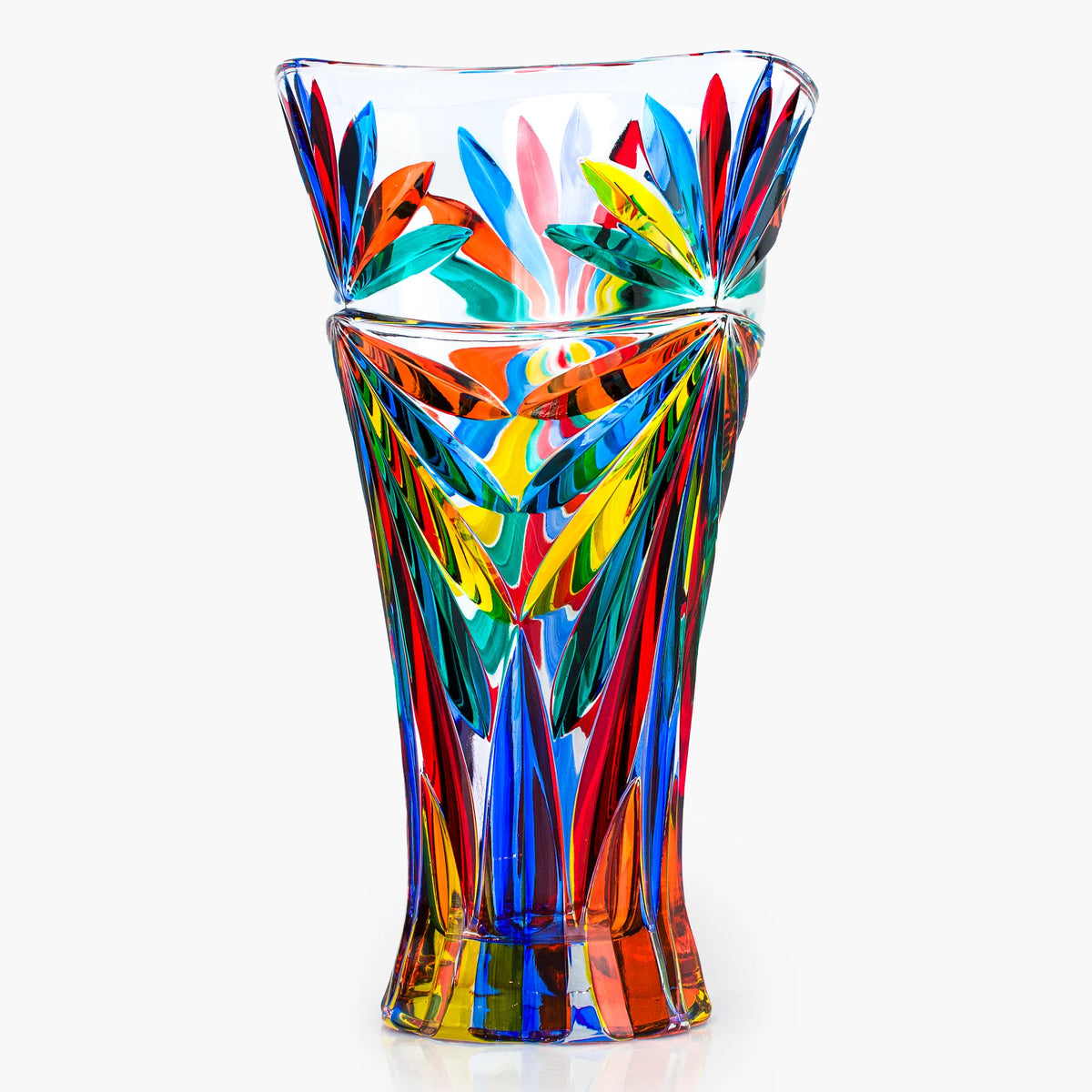 Large hand-painted crystal Starburst Luxury Vase from MyItalianDecor, made in Italy, featuring a vibrant starburst design.