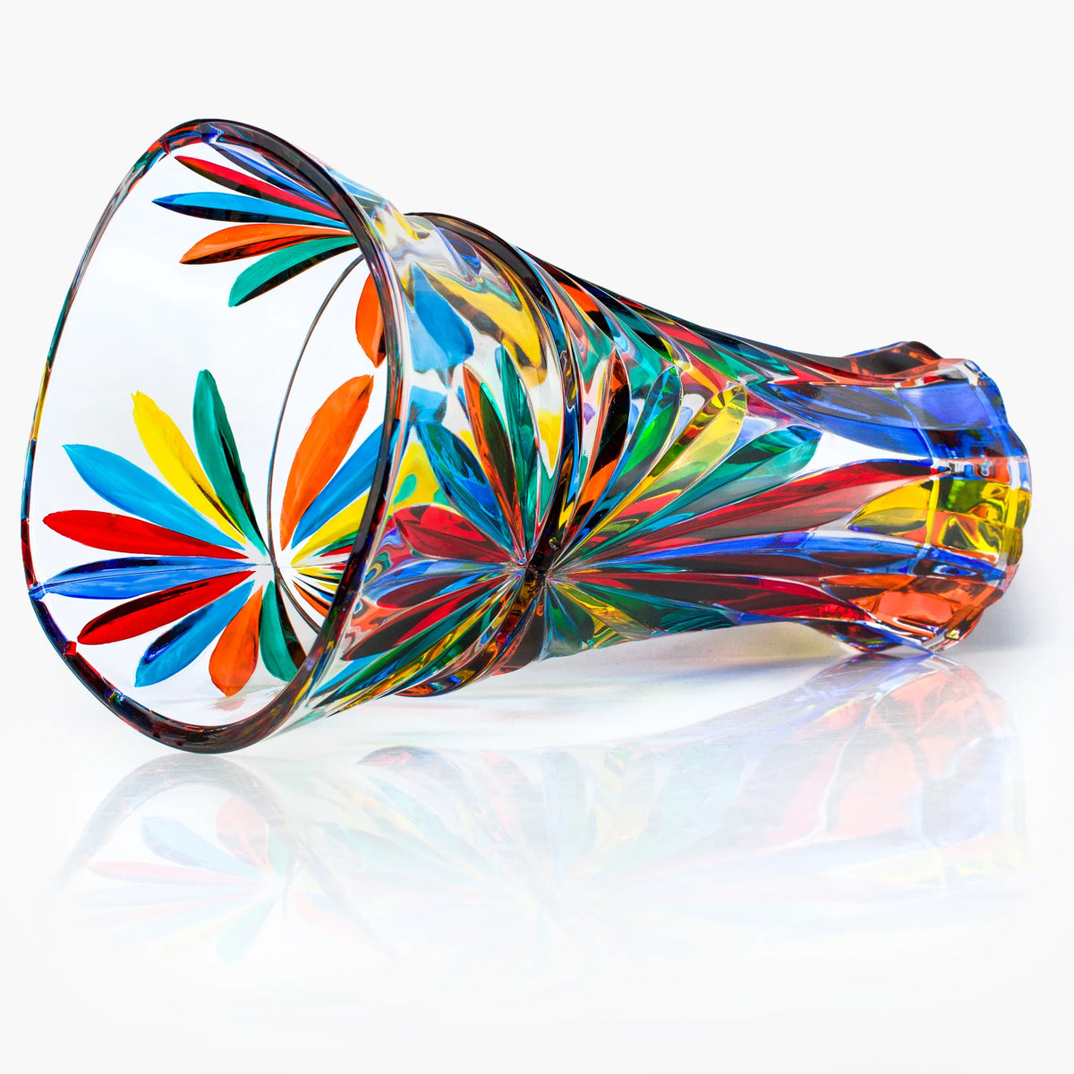 Large hand-painted crystal Starburst Luxury Vase by MyItalianDecor, showcasing intricate design and vibrant colors.