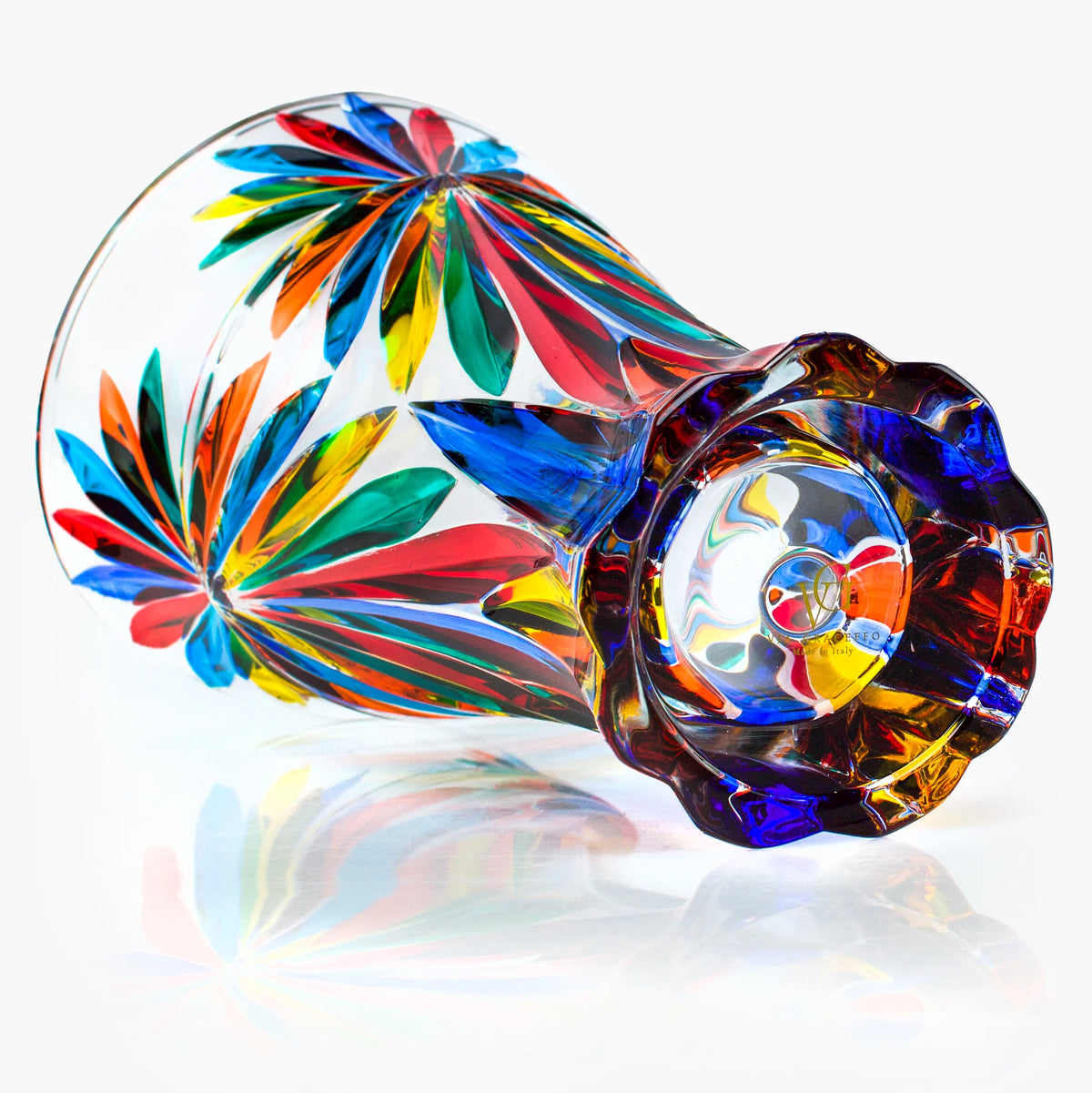 Large hand-painted crystal Starburst Luxury Vase from MyItalianDecor, made in Italy, featuring intricate starburst design.