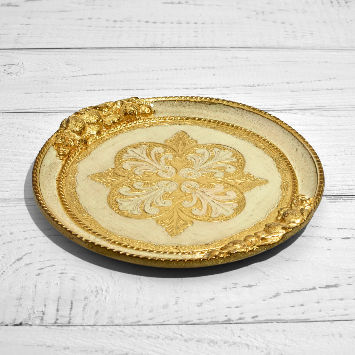 Florentine Carved Wood Small Circle Lemon Tray