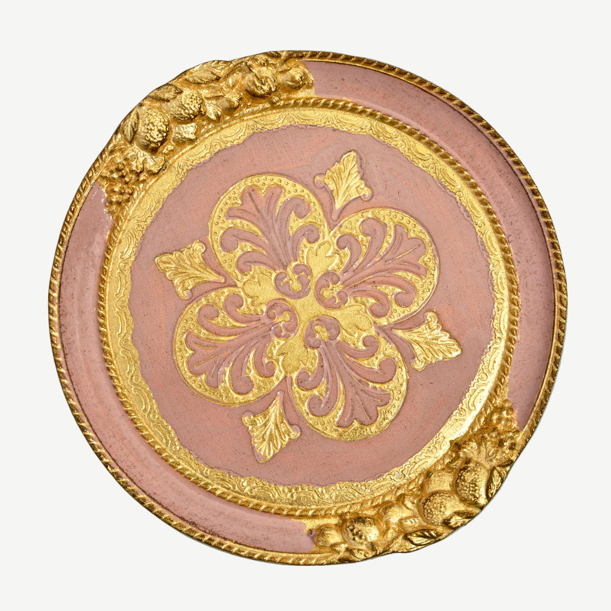 Florentine Carved Wood Small Circle Lemon Tray