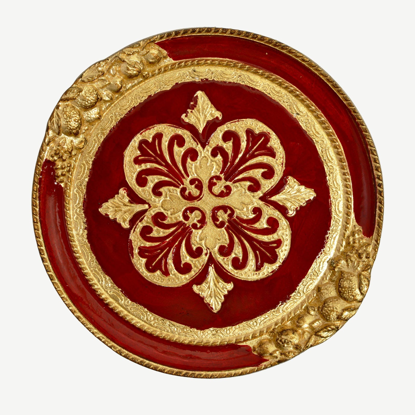Florentine Carved Wood Small Circle Lemon Tray - My Italian Decor