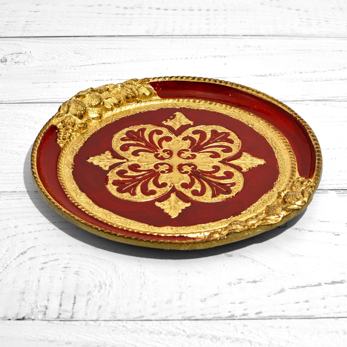 Florentine Carved Wood Small Circle Lemon Tray