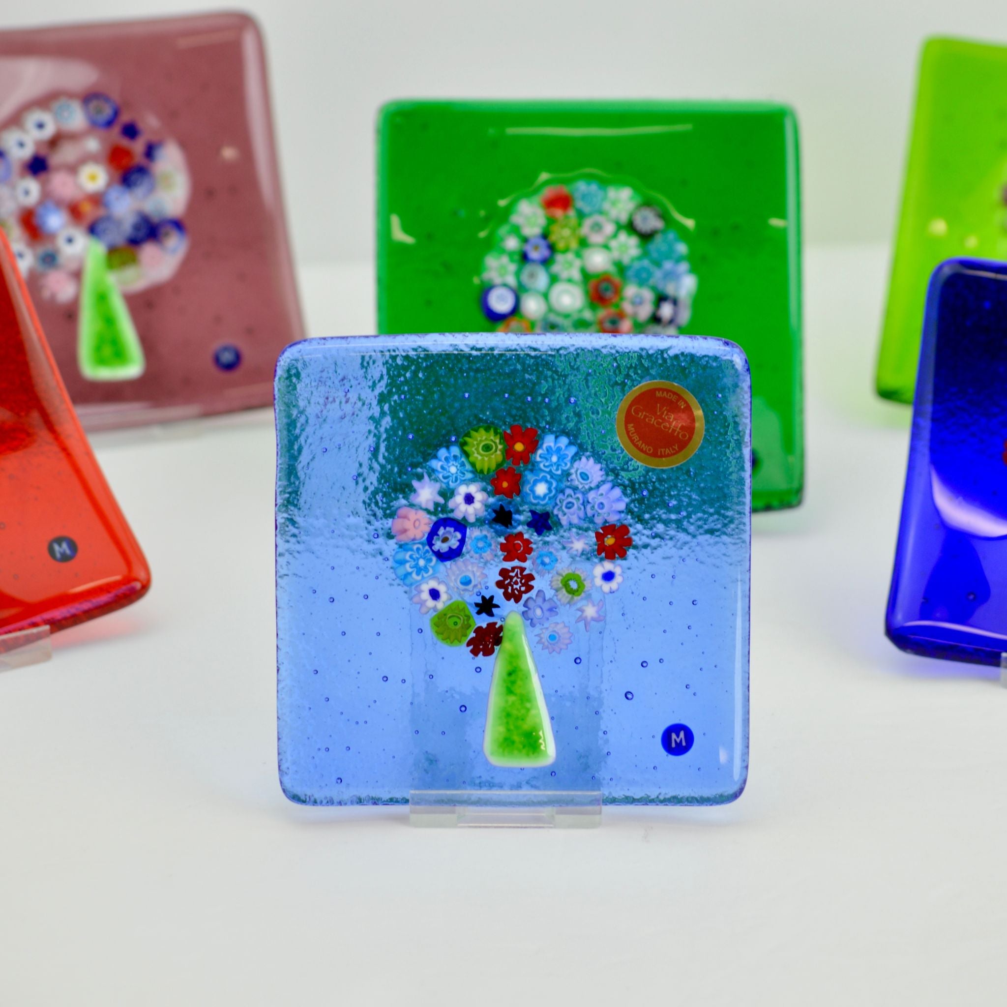 Murano Glass 4 inch Flat Catch-all Millefiori Dish - Tree of Life