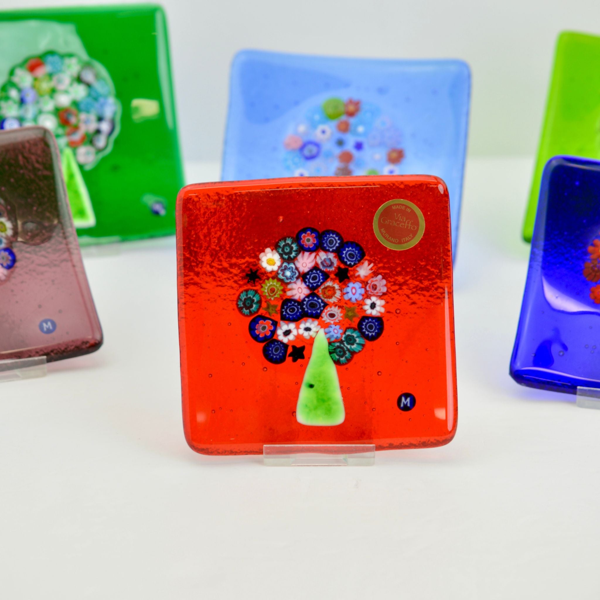 Murano Glass 4 inch Flat Catch-all Millefiori Dish - Tree of Life