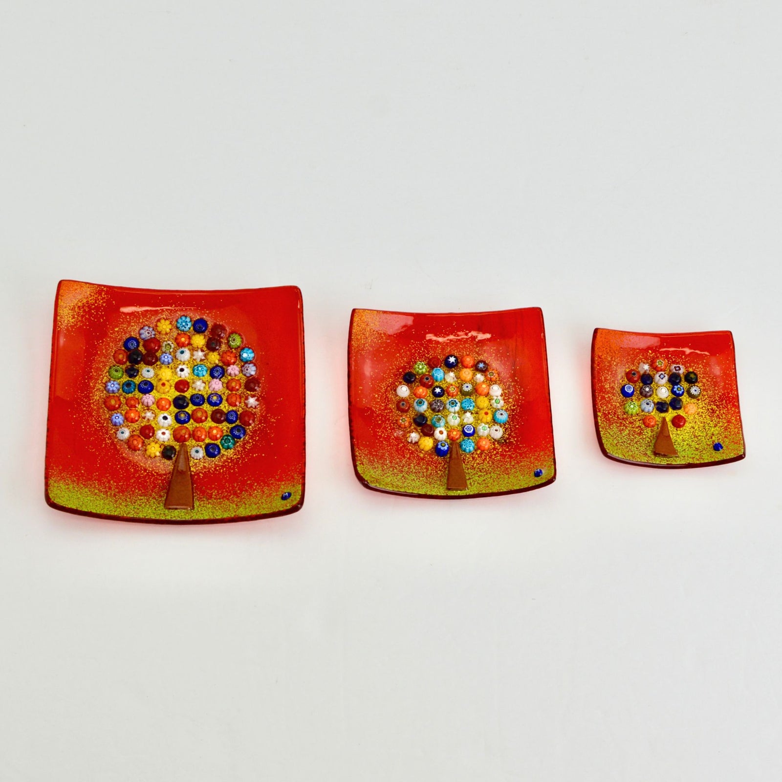 Decorative Murano Glass Tree of Life Dish in small, medium, or large size, showcasing vibrant colors and intricate design.