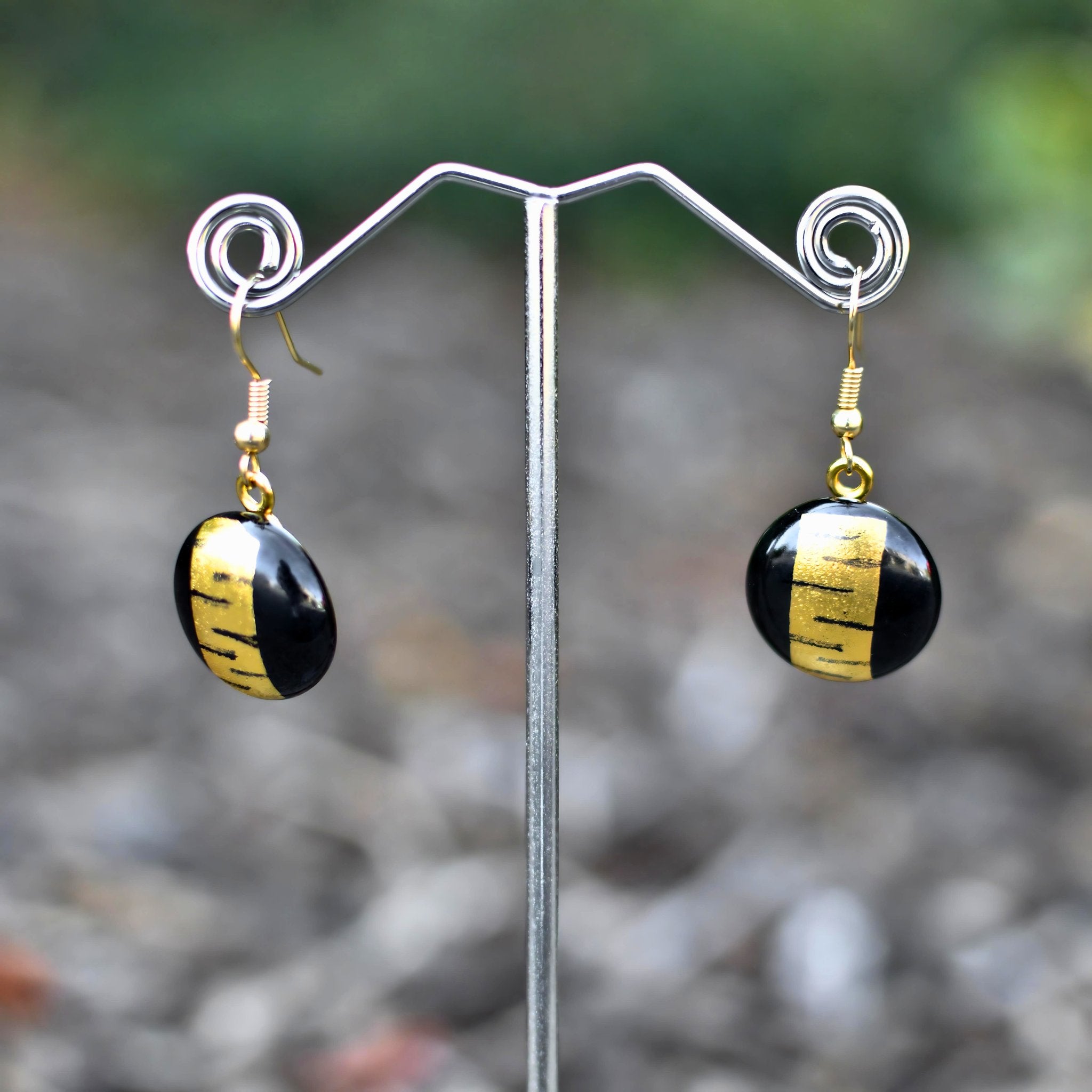 Giro Gold & Black Murano Glass Murrine Earrings - My Italian Decor