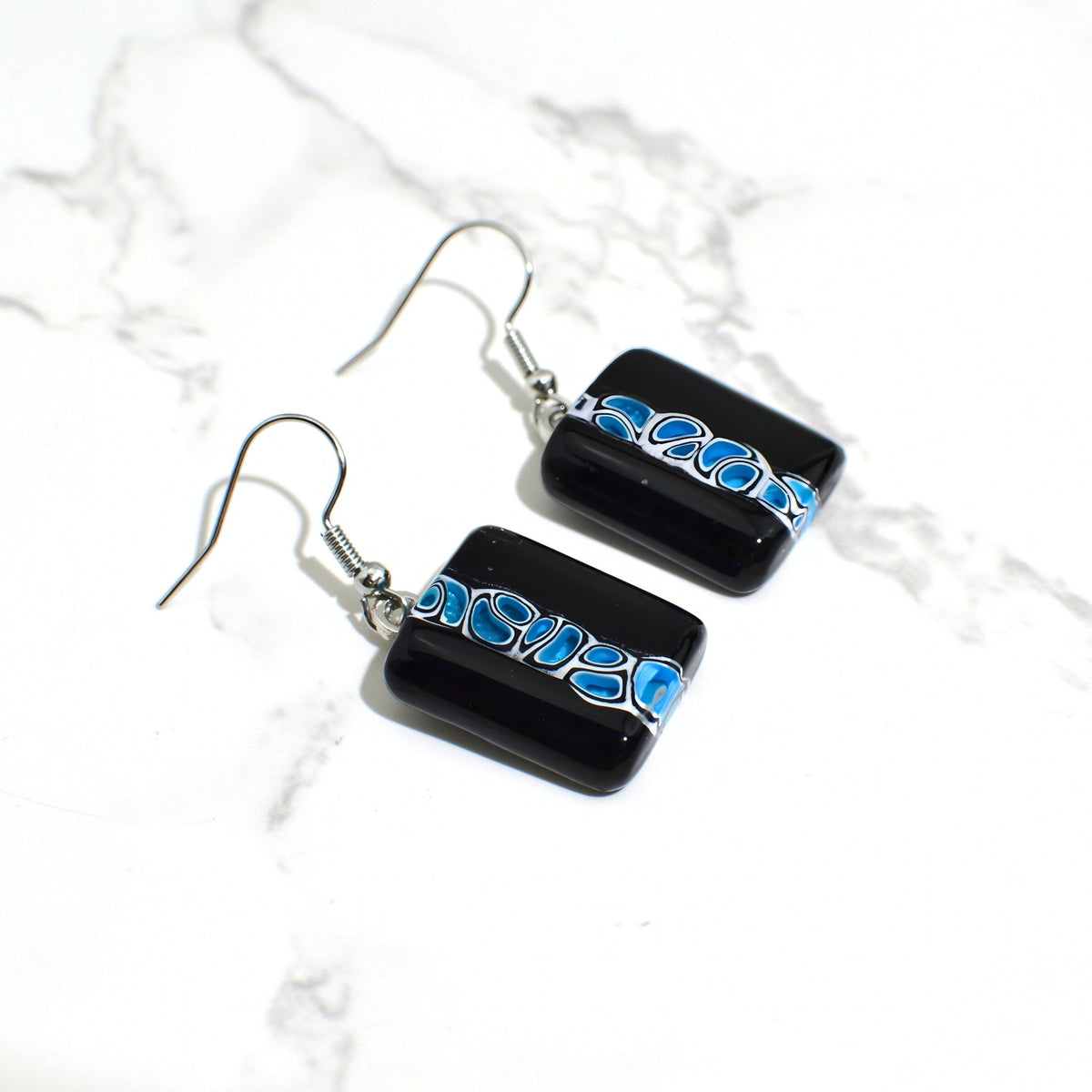 Giro Black and Blue Murano Glass Murrine Earrings