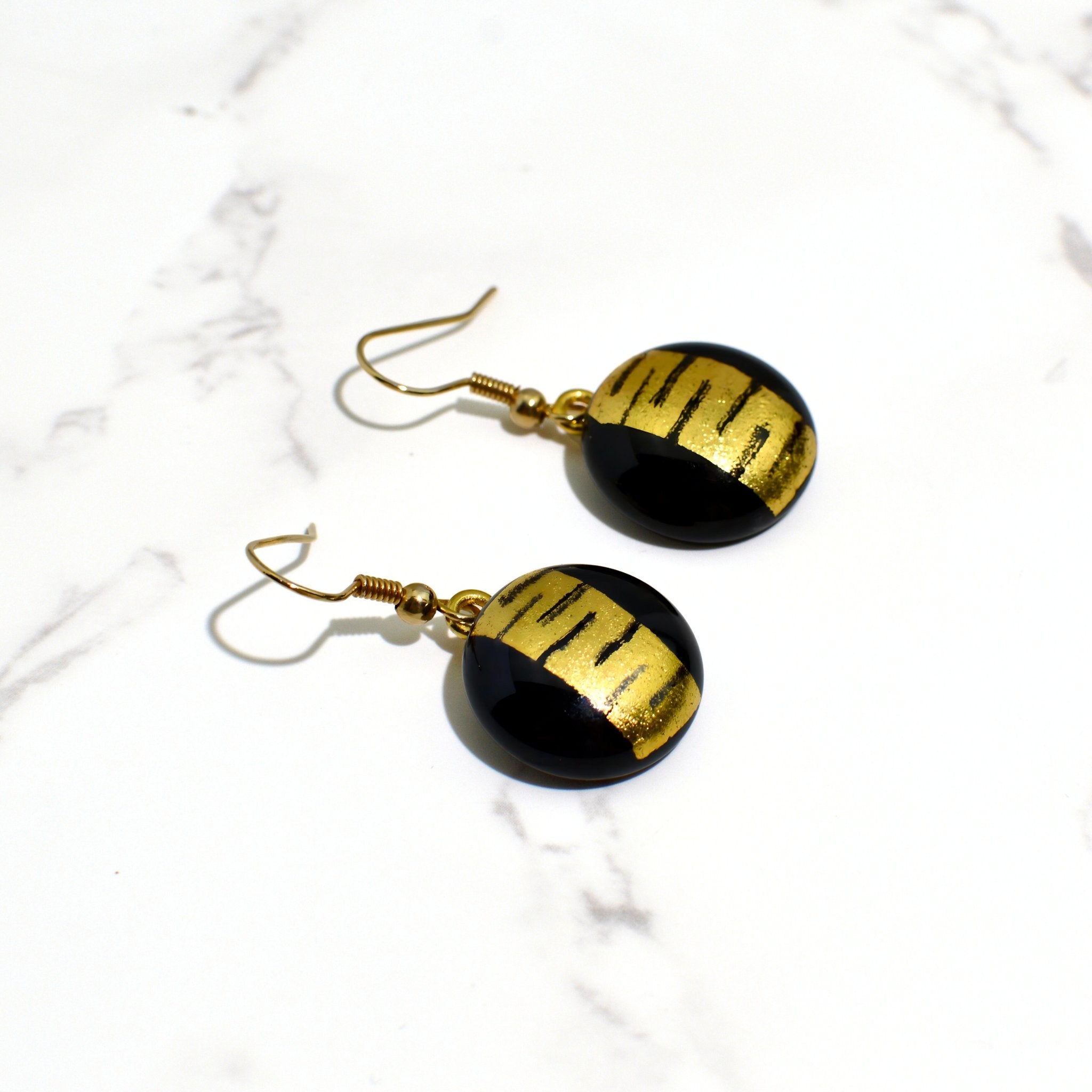 Giro Gold & Black Murano Glass Murrine Earrings - My Italian Decor