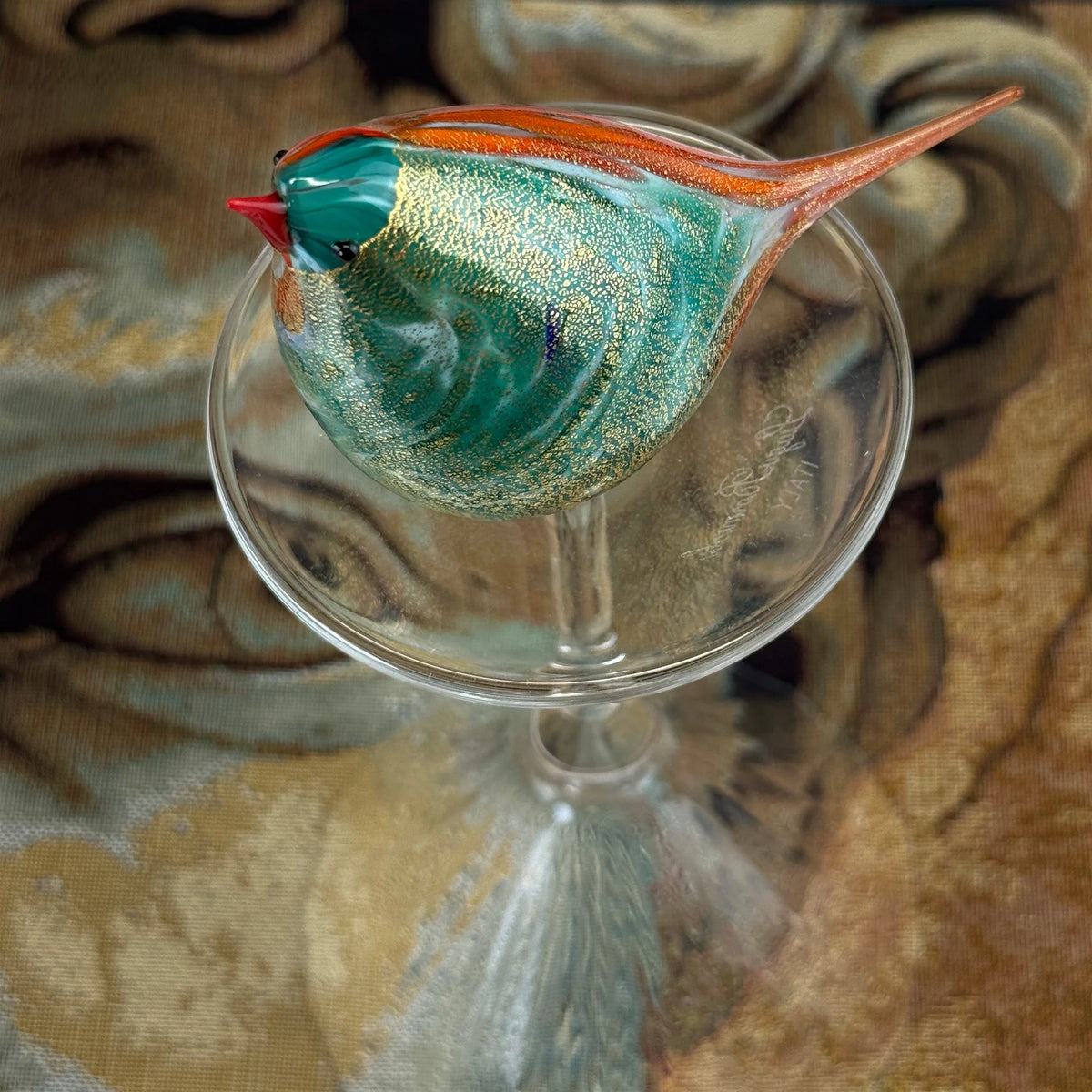 Colorful Murano blown glass Bruno Chirpie bird figurine, handcrafted glass art sculpture by My Italian Decor.