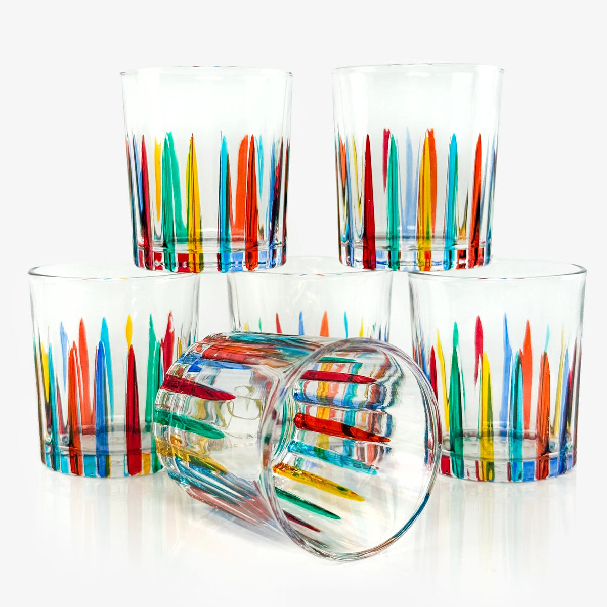 Set of six hand-painted Italian crystal shot glasses with timeless design, crafted by MyItalianDecor