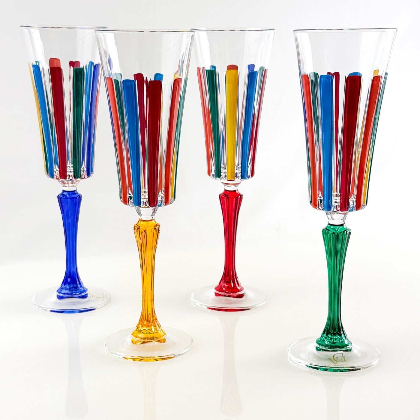 Set of 2 DZ champagne glasses with multicolor opaque finish, featuring tall, elegant stems and rounded bowls for celebratory toasts.