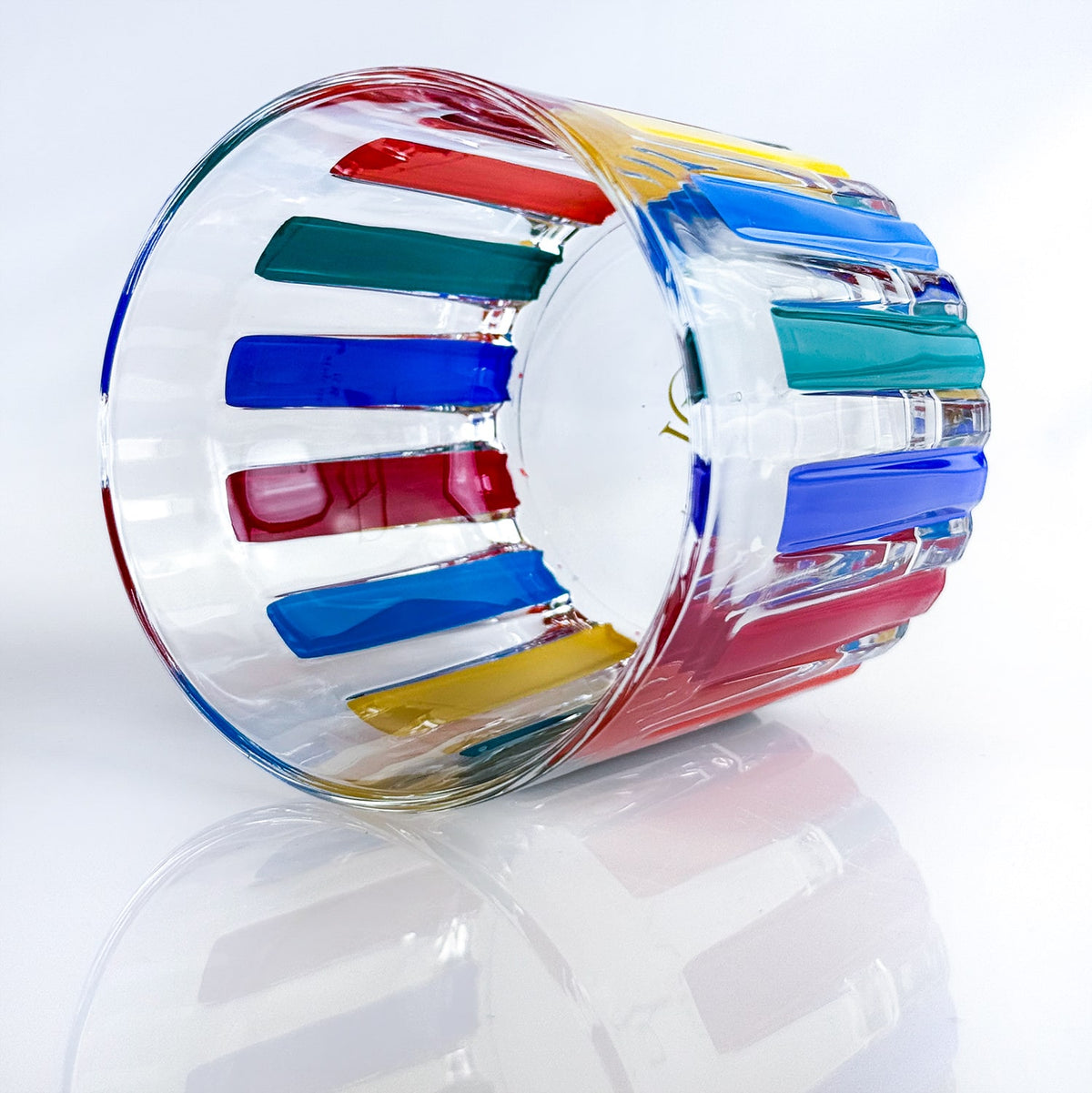 Set of 2 Crystal Short Drink Glasses, Multicolor Opaque