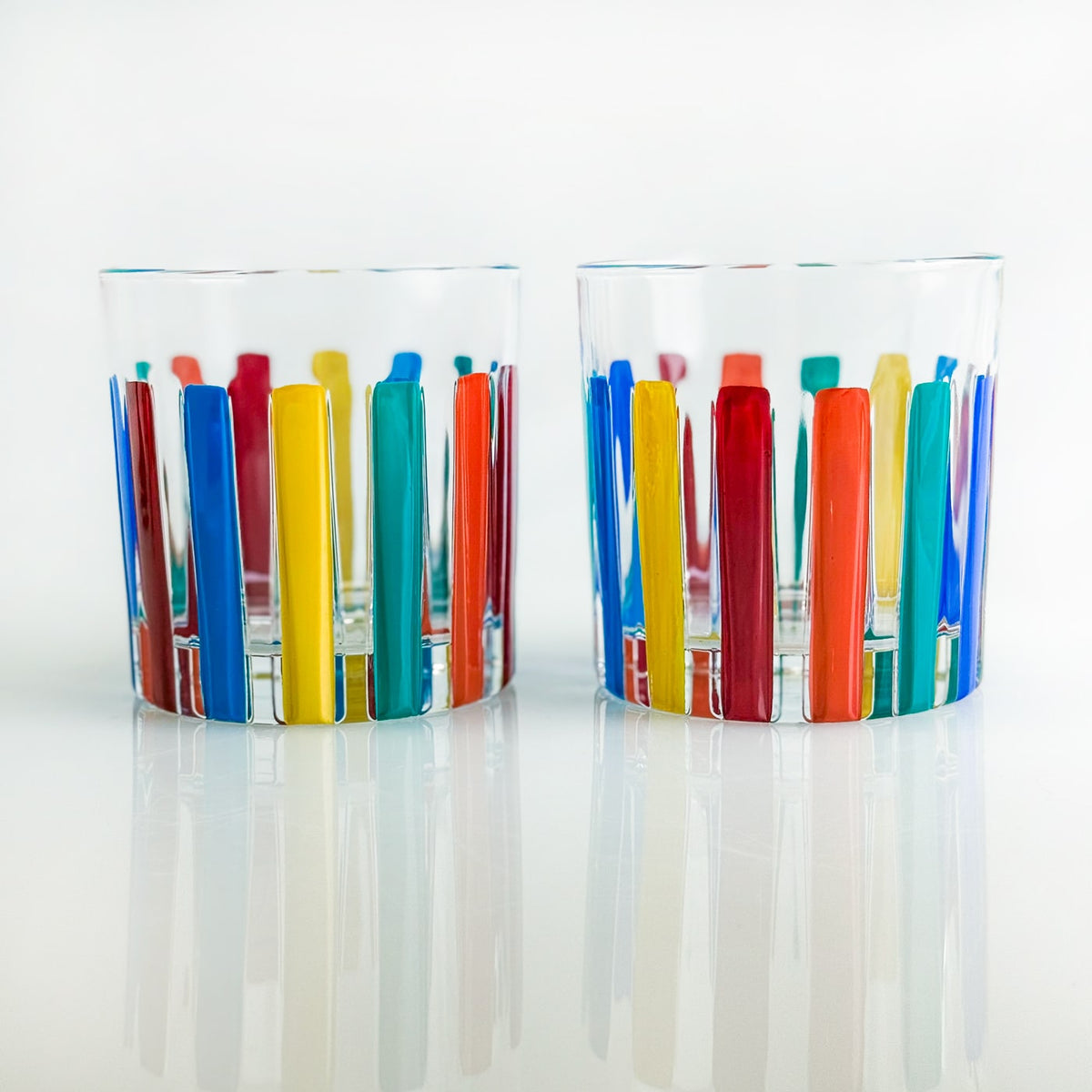 Set of 2 Crystal Short Drink Glasses, Multicolor Opaque