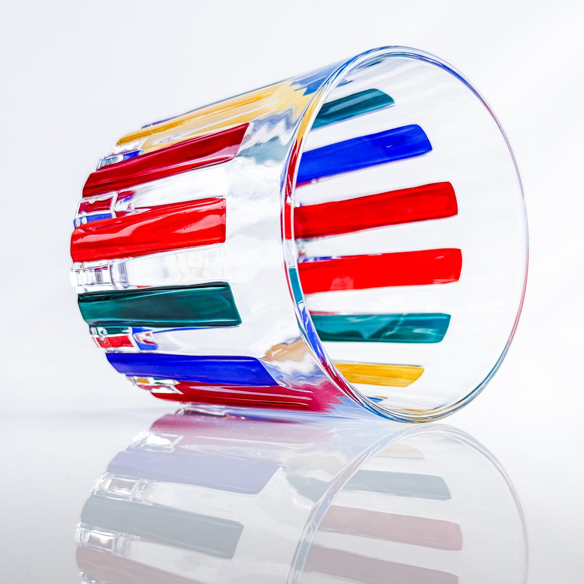 Set of 2 Crystal Short Drink Glasses, Multicolor Opaque