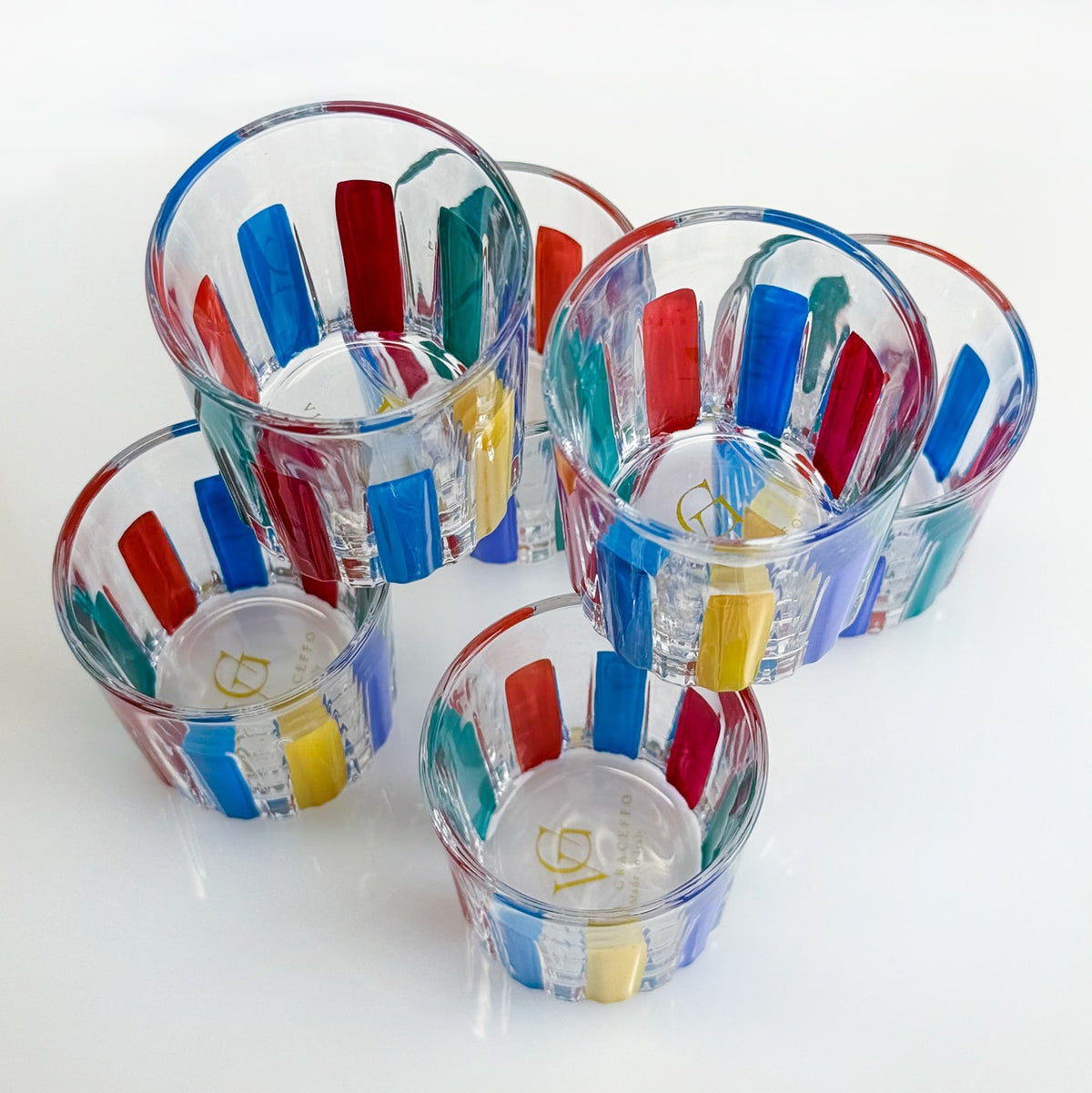 Set of 6 Crystal Shot Glasses, Timeless Multicolor Opaque