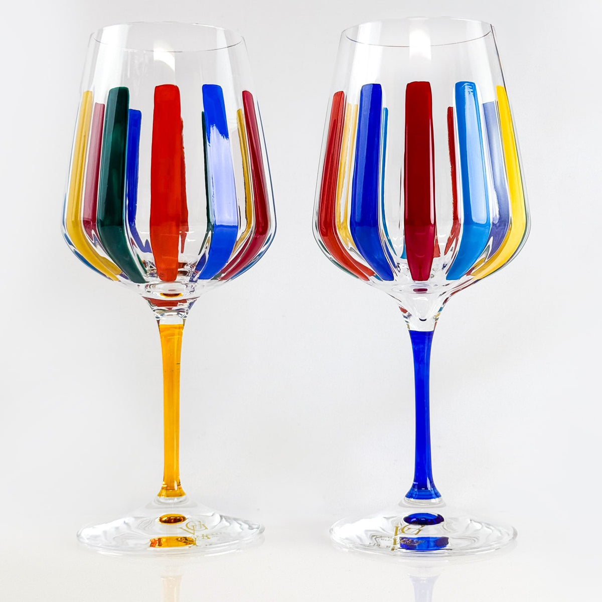 Italian Crystal Set of 2 Spritz Wine Glass, Multicolor Opaque