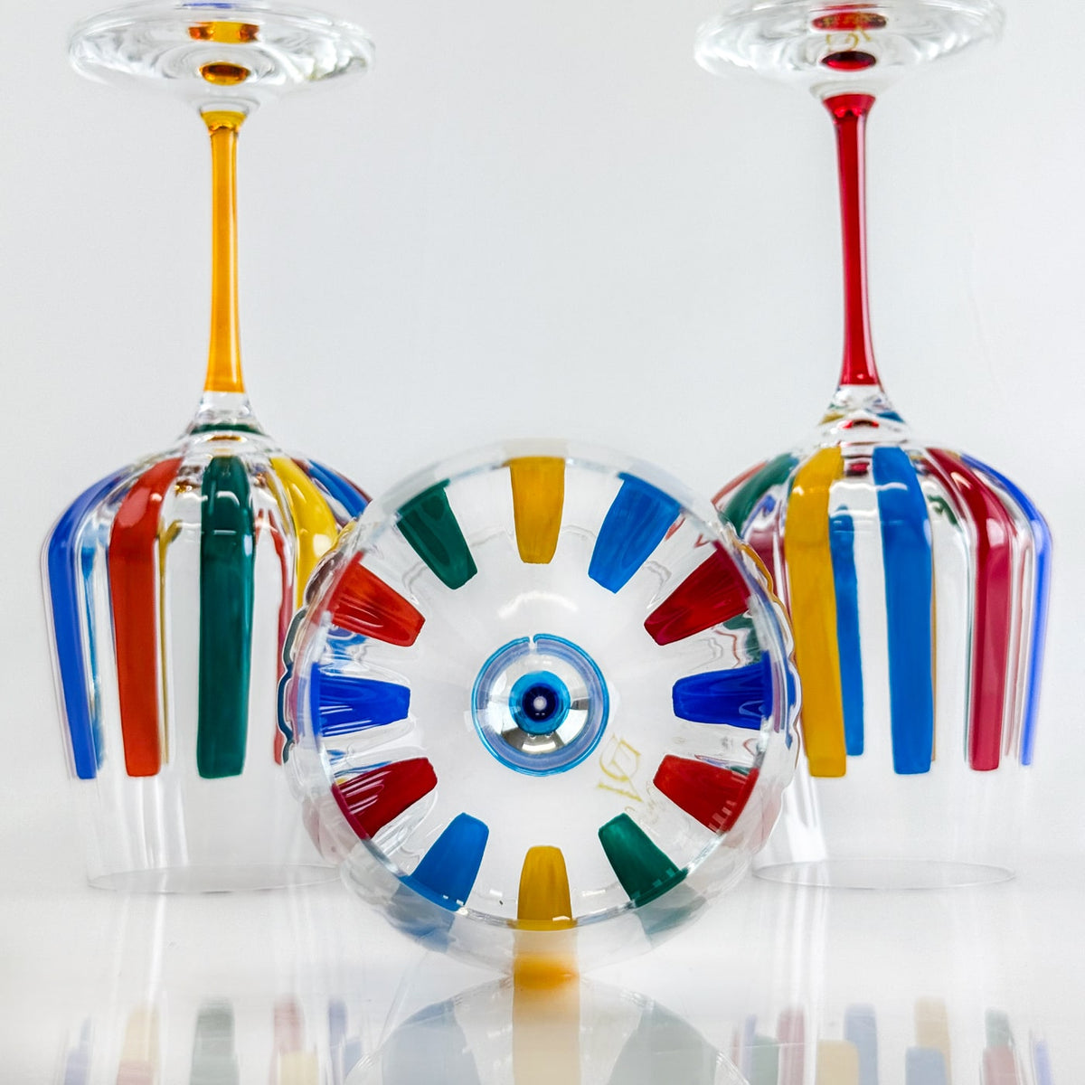 Italian Crystal Set of 2 Spritz Wine Glass, Multicolor Opaque