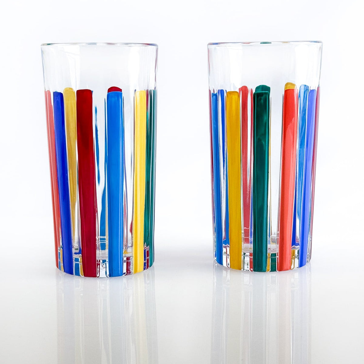Set of 2 Crystal Highball Drink Glasses, Timeless Multicolor Opaque