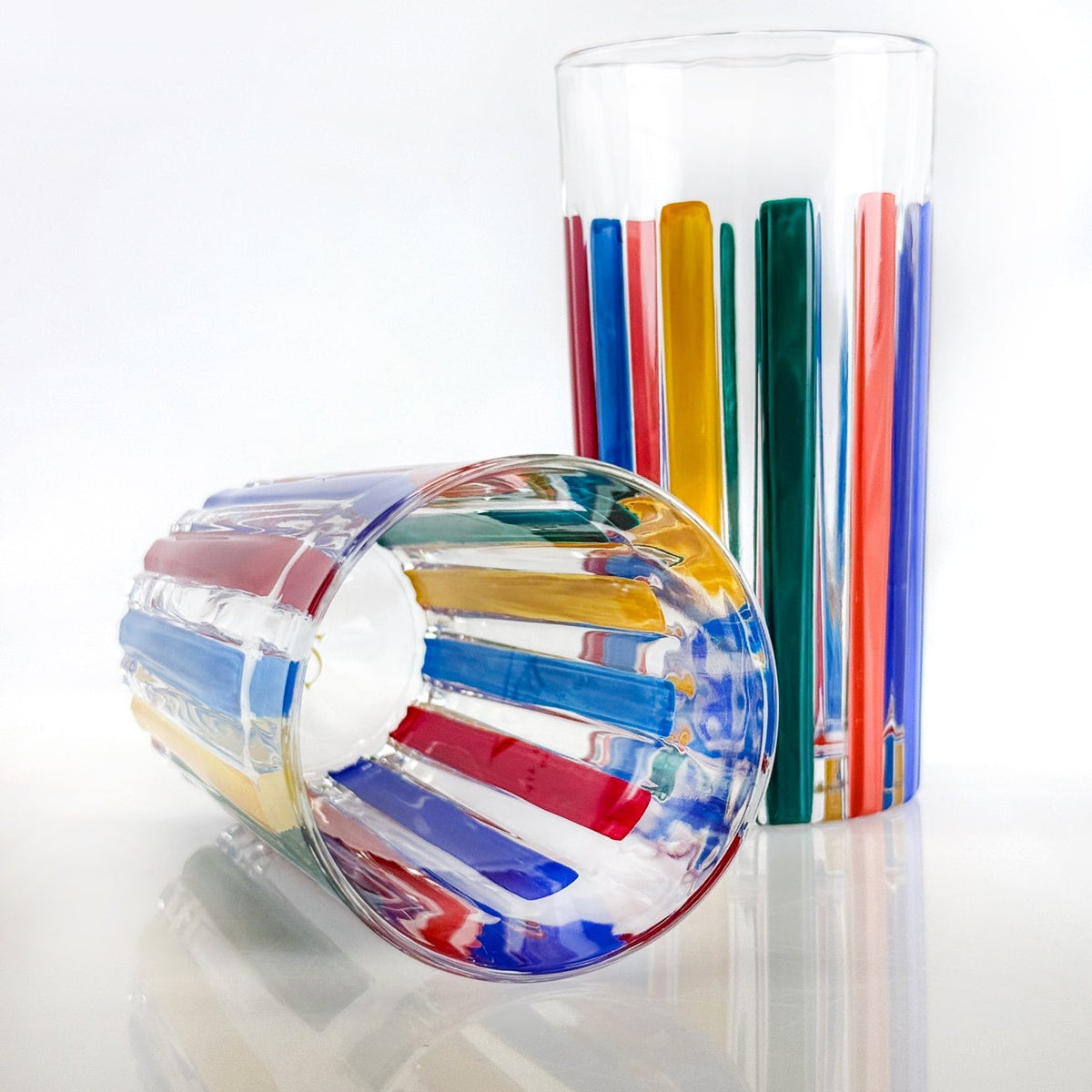 Set of 2 Crystal Highball Drink Glasses, Timeless Multicolor Opaque