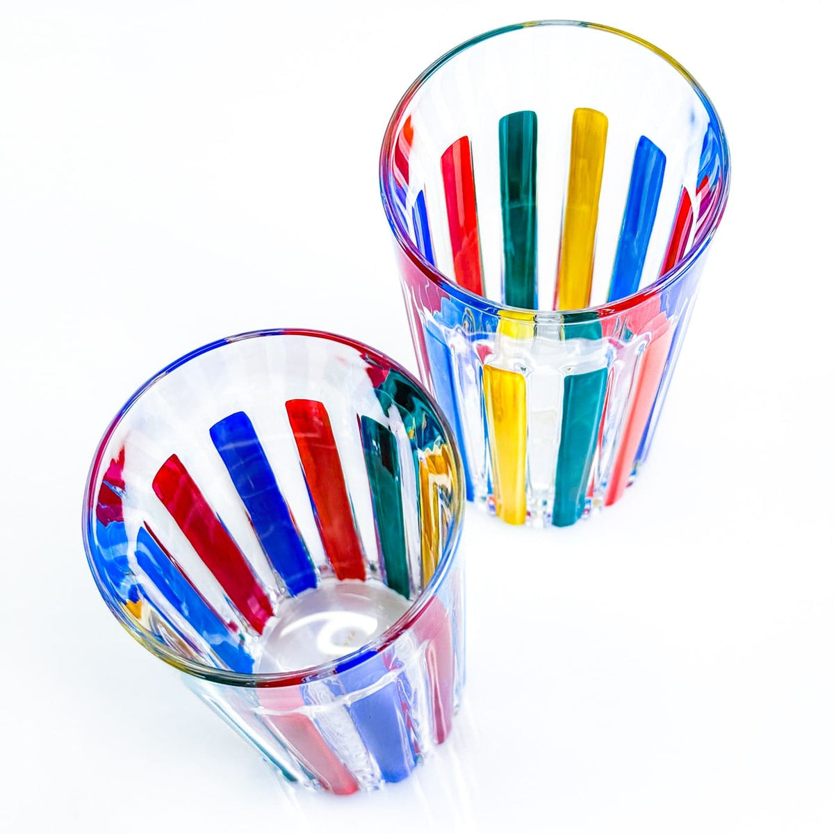 Set of 2 Crystal Highball Drink Glasses, Timeless Multicolor Opaque