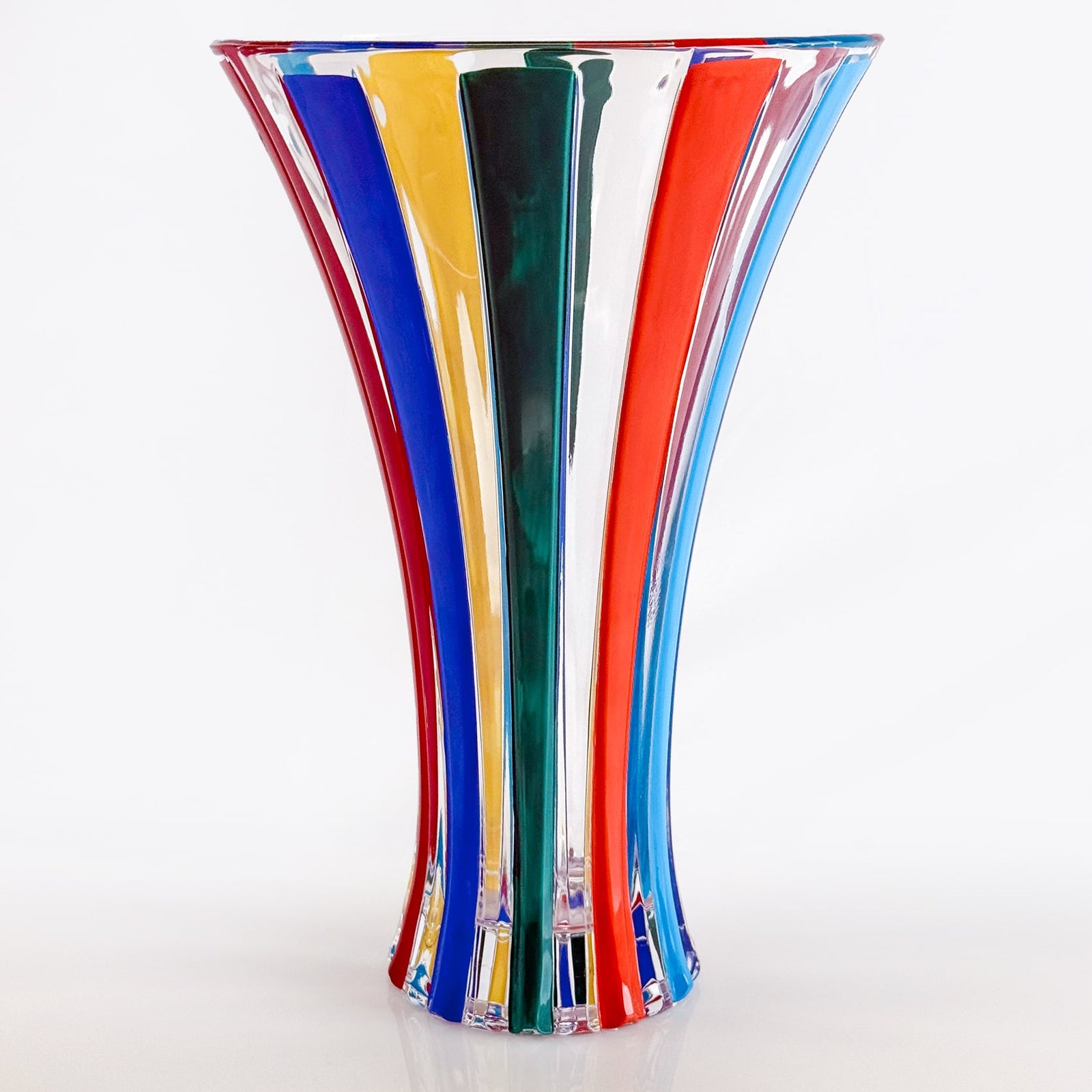 Hand-painted large crystal vase with multicolor opaque design, elegant and timeless, by DZ.