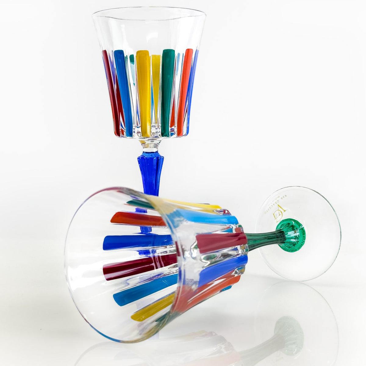 Set of 2 Crystal Wine Glasses, Timeless Multicolor Opaque