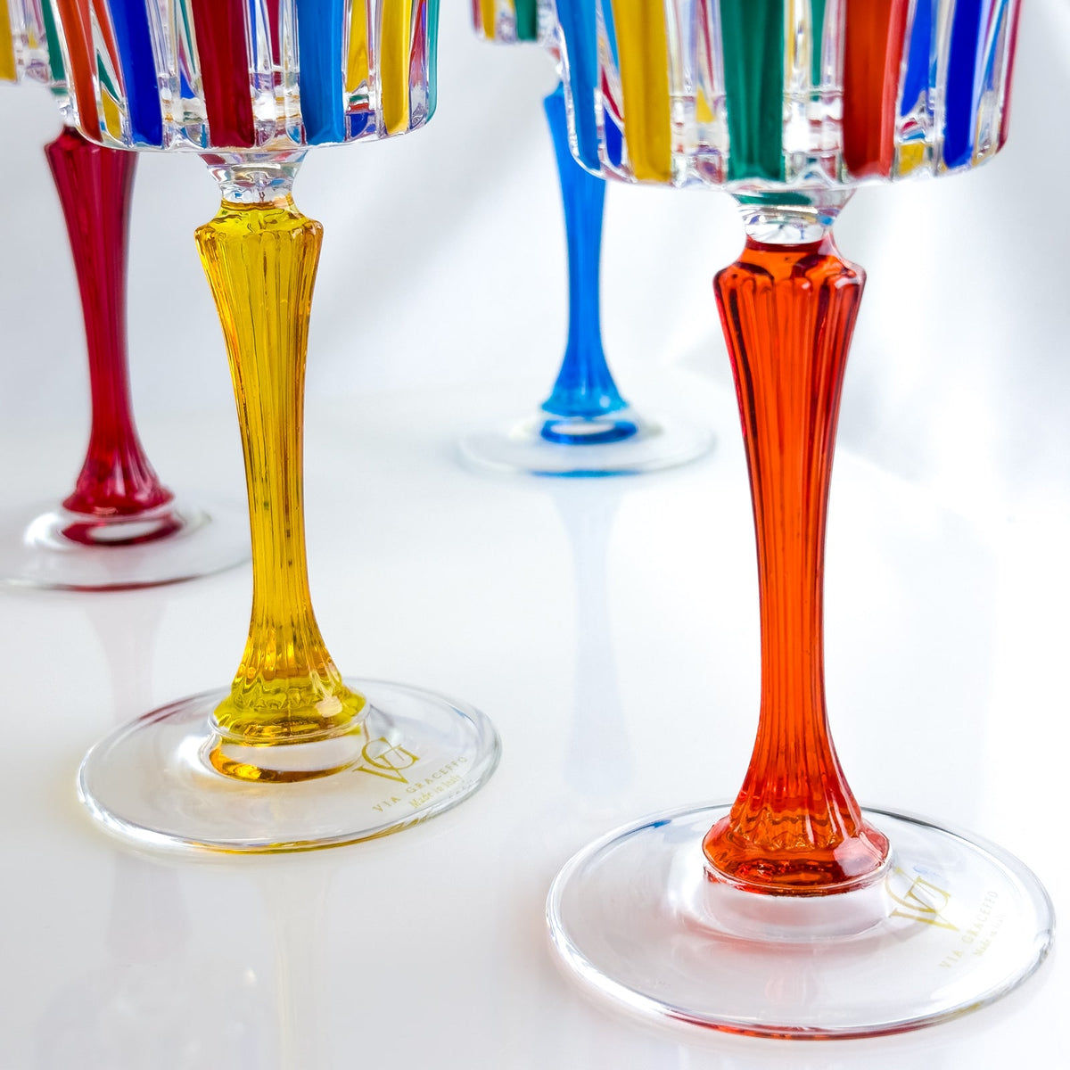 Set of 2 Crystal Wine Glasses, Timeless Multicolor Opaque