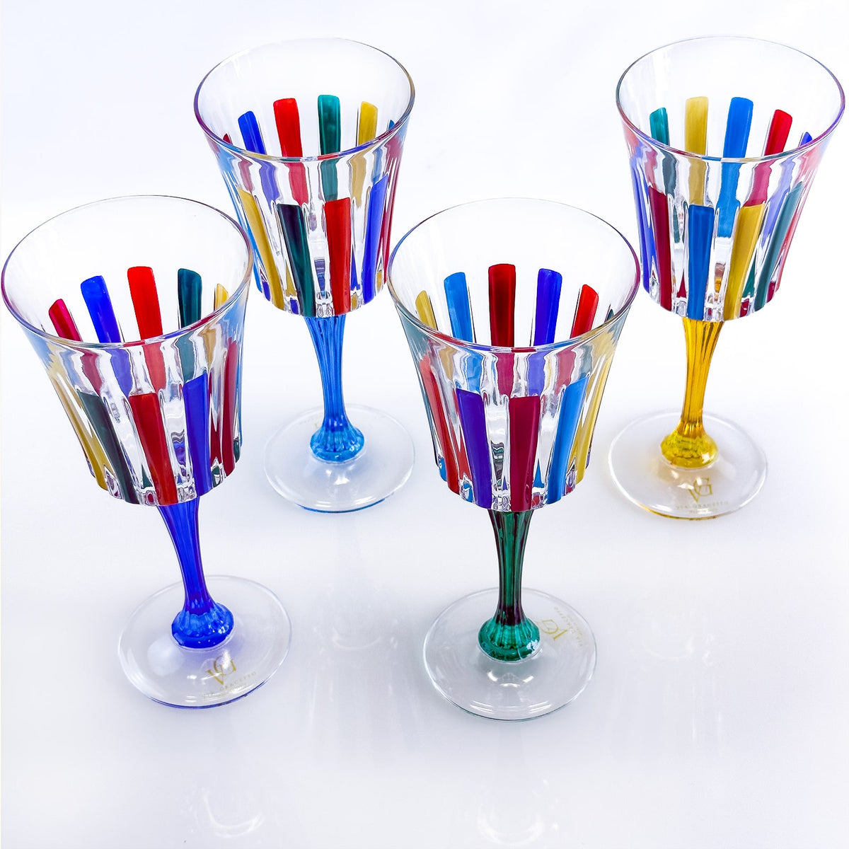 Set of 2 Crystal Wine Glasses, Timeless Multicolor Opaque