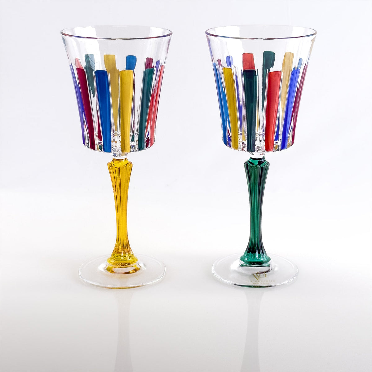 Set of 2 Crystal Wine Glasses, Timeless Multicolor Opaque
